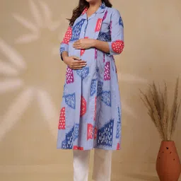 CRAFIQA Women Geometric Printed Maternity Cotton A-Line Kurta image 4