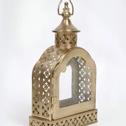 Fabindia Gold-Toned Textured Metal Square Table Lamp image 4