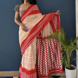 HERE&NOW Kalamkari Printed Pure Cotton Bagru Saree image 2