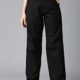 CEFALU Women Relaxed Loose Fit Mid-Rise Pure Cotton Parachute Trouser-image-79