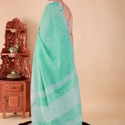 NEGRONI Solid Striped Pure Linen Saree image 3