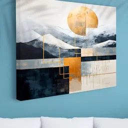 Myntra Elegant Homes Grey & Orange Colored Modern Geometric Printed Canvas Wall Art image 2