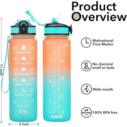 FINIFAB Orange & Turquoise Blue Single Plastic Colourblocked Water Bottle image 5