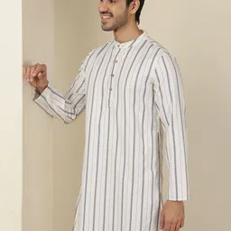 Anouk Rustic Striped Mandarin Colllar Cotton Straight Kurta image 1