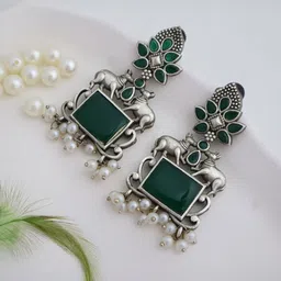 SIVA BY ANIKA Brass-Plated Stones Studded and Beaded Oxidised Animal Shaped Drop Earrings image 2