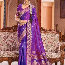 DIVASTRI Floral Woven Design Zari Pure Silk Designer Banarasi Saree-image-58