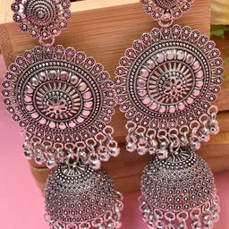 MEIRA JEWELLERY Silver-Plated Dome Shaped Jhumkas image 2