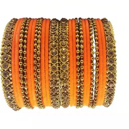 Adiba Fashion Factory Set Of 24 Orange Glass Artificial Stones Bangle-picture-34