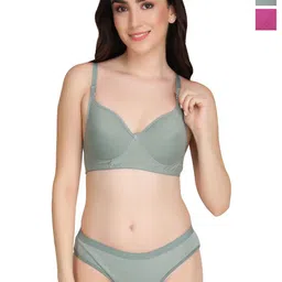 Liigne Pack Of 2 Pure Cotton Non Padded Bra Lingerie Sets-picture-41