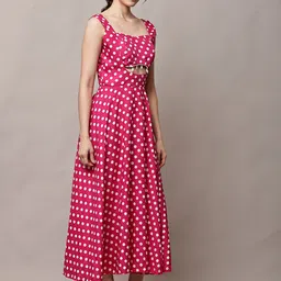 CSP FASHION Polka Dot Printed Crepe Fit & Flare Midi Dress image 5