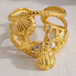 QUECY Gold-Plated Stone-Studded Finger Ring image 2