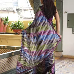 kalini MIRCHI FASHION Striped Leheriya Printed Saree image 4