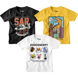 BonOrganik Boys Pack of 3 Graphic Printed Round Neck Cotton T-shirts-image-83