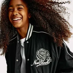 Marks & Spencer Girls Stand Collar Typography Printed Bomber Jacket image 5