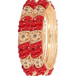 ZULKA Set of 2 Metal with Zircon Gemstone & Colourful Beads Kada-picture-35