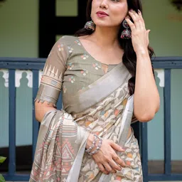 MAHARANI COUTURE Ethnic Motifs Printed Pure Linen Banarasi Saree image 5