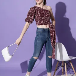 BAESD Geometric Print One Shoulder Crop Top image 5