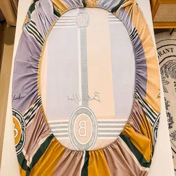 JC HOME Mustard & Purple Geometric 220 TC King Bedsheet with 2 Pillow Covers image 4