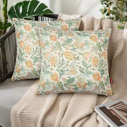 Tesmare Cream-Coloured & Olive Green Set of 2 Floral Square Cushion Covers-picture-18