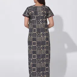 Maybell Blue Batik Printed Cotton Nightwear with Foil Mirror Embroidery image 3