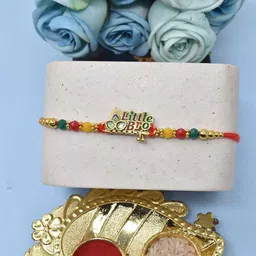 MEIRA JEWELLERY Kundan-Studded & Beaded Designer Rakhi With Greeting Card & Roli Chawal image 2