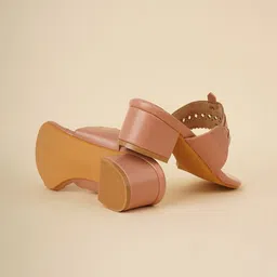 Rubeezz Women Woven Design Party Block Sandals with Laser Cuts image 4