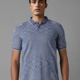 Louis Philippe Jeans Men Abstract Printed Polo Collar Cotton Slim Fit T-Shirt image 1