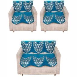 Fashion Throw Turquoise Blue & White Printed Jacquard Sofa Cover-picture-32