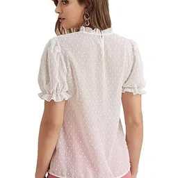 Nigel Designer Women Solid Self Design Puff Sleeve Top image 3