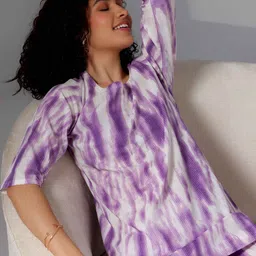Libas Tie & Dye Printed Round Neck Kurti & Pyjama Nightsuits image 5