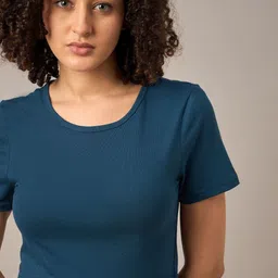 Mayra Women Solid Round Neck Cotton T-shirt image 2