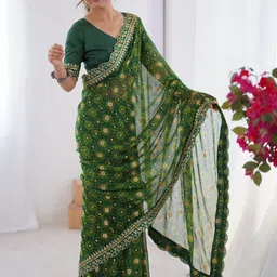 CaniBani Embellished Mirror Work Pure Chiffon Heavy Work Saree image 4