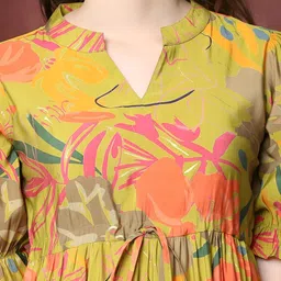 OTABU Floral Print Bell Sleeve Applique A-Line Midi Dress image 4