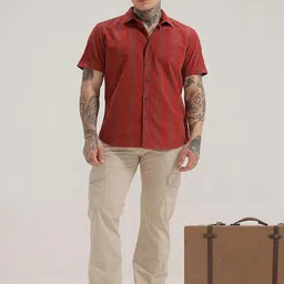 Basics Men Self Design Regular Fit Mid-Rise Relaxed Trousers-picture-1