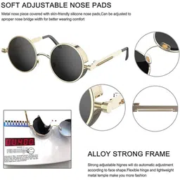 HIPE Unisex Round Sunglasses with UV Protected Lens Silver_Black_ArjunReddy image 3