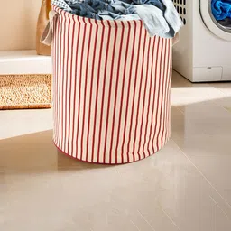 Aura 6Pcs Maroon & White Striped Foldable Laundry Bag With Handle - 60 L image 5