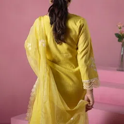 Indo Era Women Floral Embroidered Regular Thread Work Kurta with Trousers & With Dupatta image 5