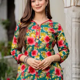 PRISCA Women Floral Printed Regular Pure Cotton Kurta with Trousers image 3