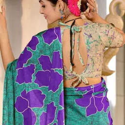 NIKATT Floral Pure Cotton Block Printed Saree With Unstitched Blouse Piece image 2