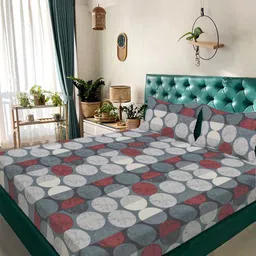 KLOTTHE Grey Geometric Printed 300 TC Double King Bedsheet Set 2.70 m x 2.70 m-image-64