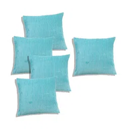 RD TREND Teal Set of 5 Striped Velvet Square Cushion Covers image 2