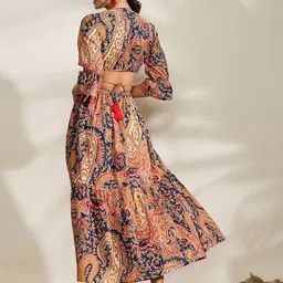 WineRed Ethnic Motifs Fit & Flare Midi Dress image 5