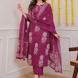 JAIPURI COLLECTION Women Floral Printed Regular Pure Cotton Kurta with Trousers & With Dupatta-image-77