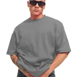 Leotude Men Solid Round Neck Cotton Oversized T-shirt-picture-17