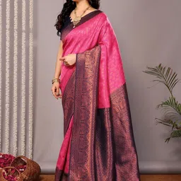 WOVENSTOCK Ethnic Motifs Woven Design Zari Kanjeevaram Saree image 4