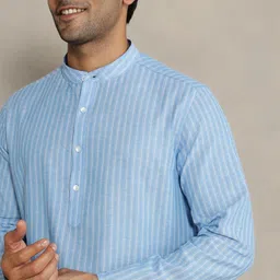 Fabindia Men Mandarin Collar Striped Kurta image 5