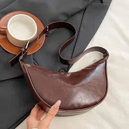 StyleCast Coffee Brown Textured Printed Half Moon Sling Bag-picture-38