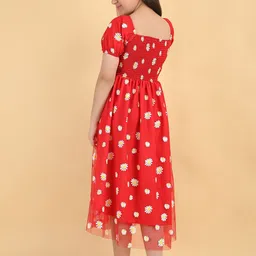 STARWORD Floral Print Puff Sleeve Net Fit & Flare Midi Dress image 3