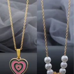 Birado Jewellery Set Of 2 Stainless Steel Gold-Plated Enamelled Minimal Necklace-image-61