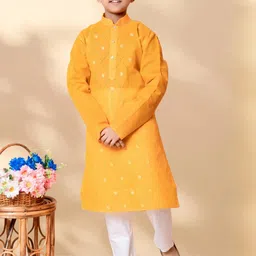 HUMAN CHOICE Boys Yellow Pure Cotton Embroidered Kurta & Pyjamas-image-6